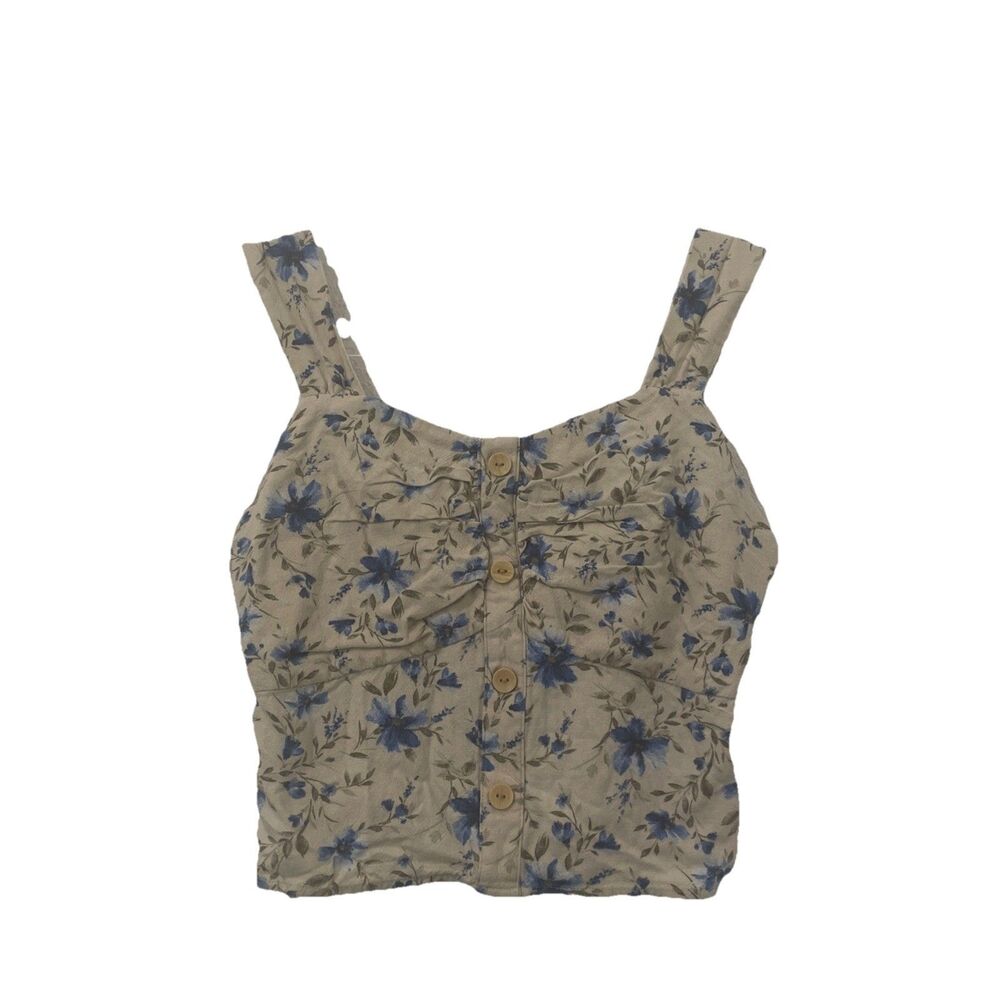 Monteau Top Womens L Large Linen Floral Cottagecore Casual Popover Blouse Resort
